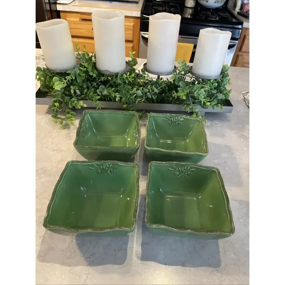 SUR LA TABLE 4 5” Ceramic Square Green Olive Motif Baking Baker Dish Portugal Nw